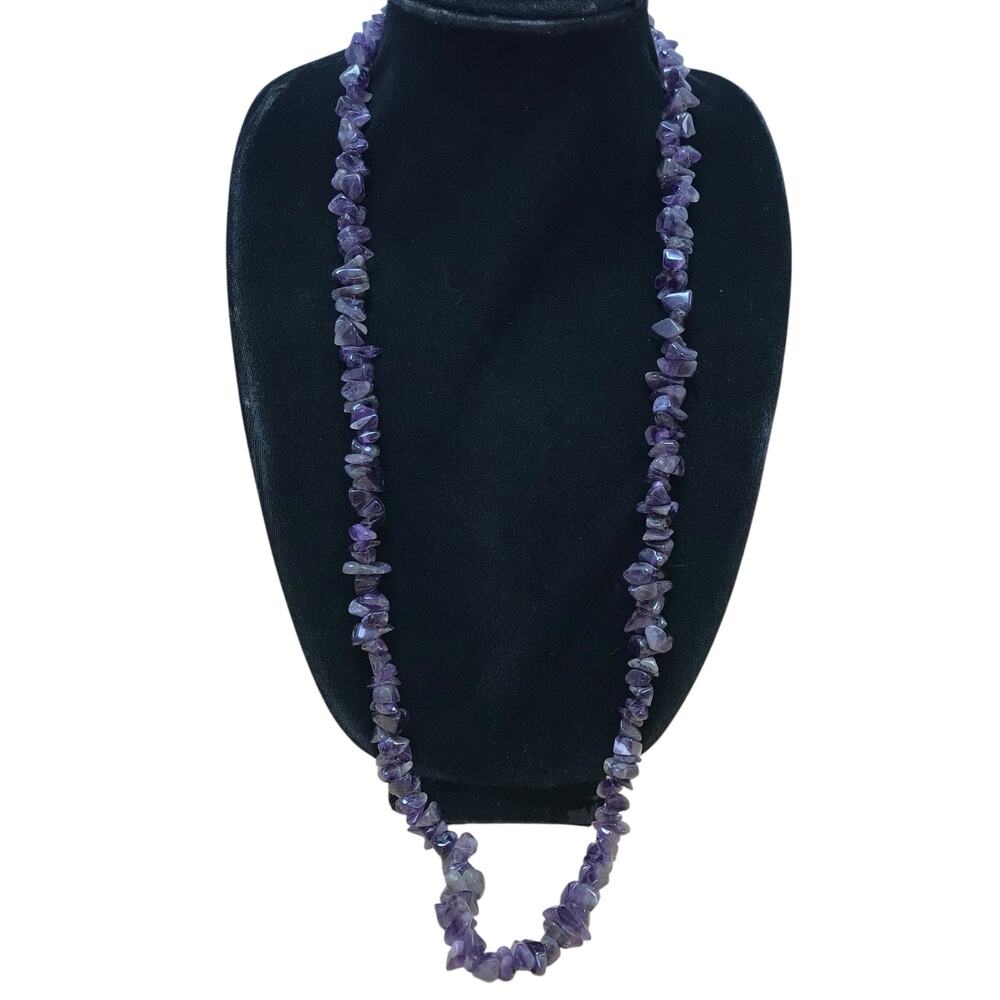 Vintage Amethyst Chip Nugget Bead Necklace Purple Infinity 148g 36” Handmade